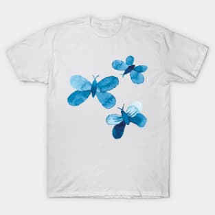 watercolor butterflies and flowers in blue, seamless repeat pattern T-Shirt